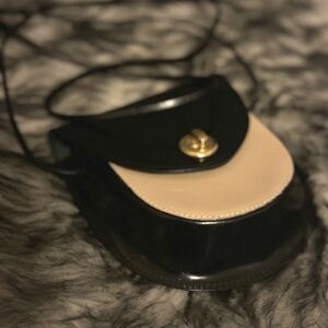 Black and Cream Leather Crossbody Bag with Gold Accent
